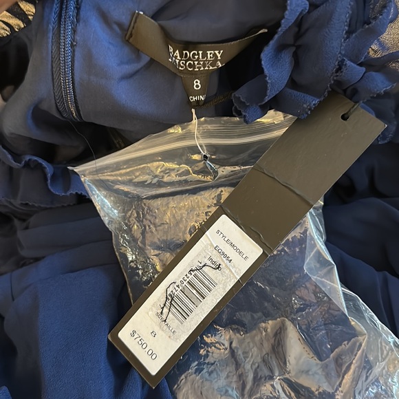 NWT BADGLEY MISCHKA Ruffle-trimmed pleated chiffon gown Size 8 $750 - Picture 8 of 8